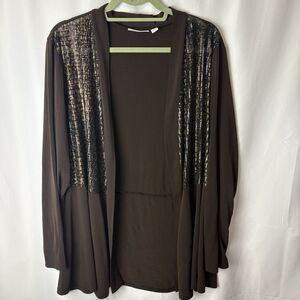 Susan Graver Liquid Knit Open Front Mesh Sequin Embellished Cardigan XL Travel